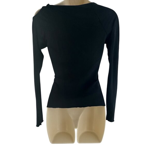 Bebe Sexy Black Stretch Knit Top One Cold Shoulder Long Sleeves Size S Evening - Picture 4 of 7
